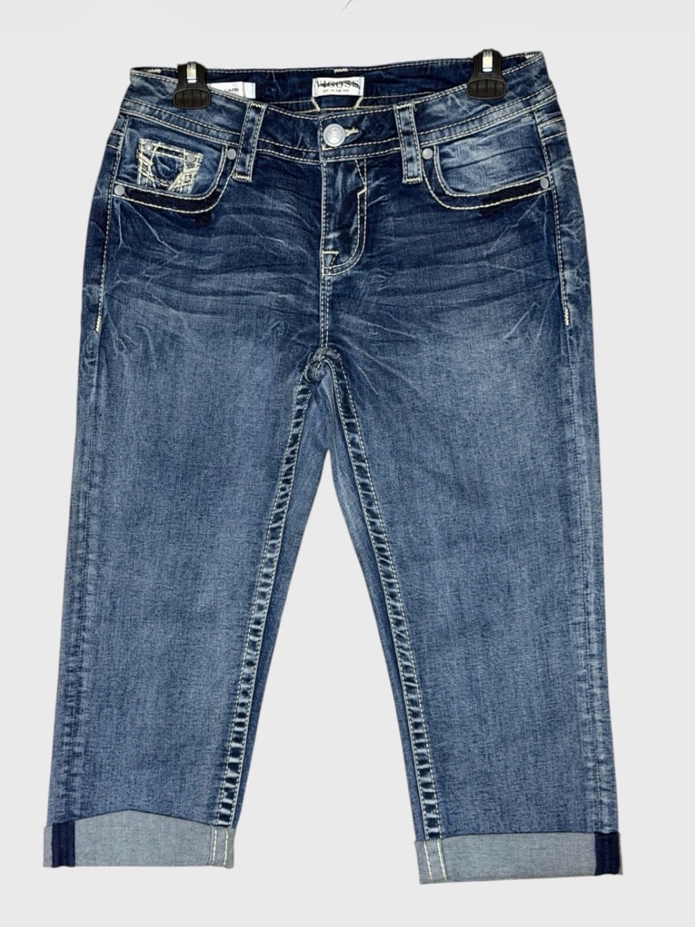 Vigoss Women’s Dark Blue Distressed Cropped Jean Shorts